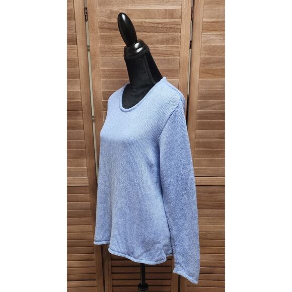 L.L. Bean Periwinkle Cotton Chunky Knit Crew Neck Sweater Pullover Size XL Top - Picture 4 of 7